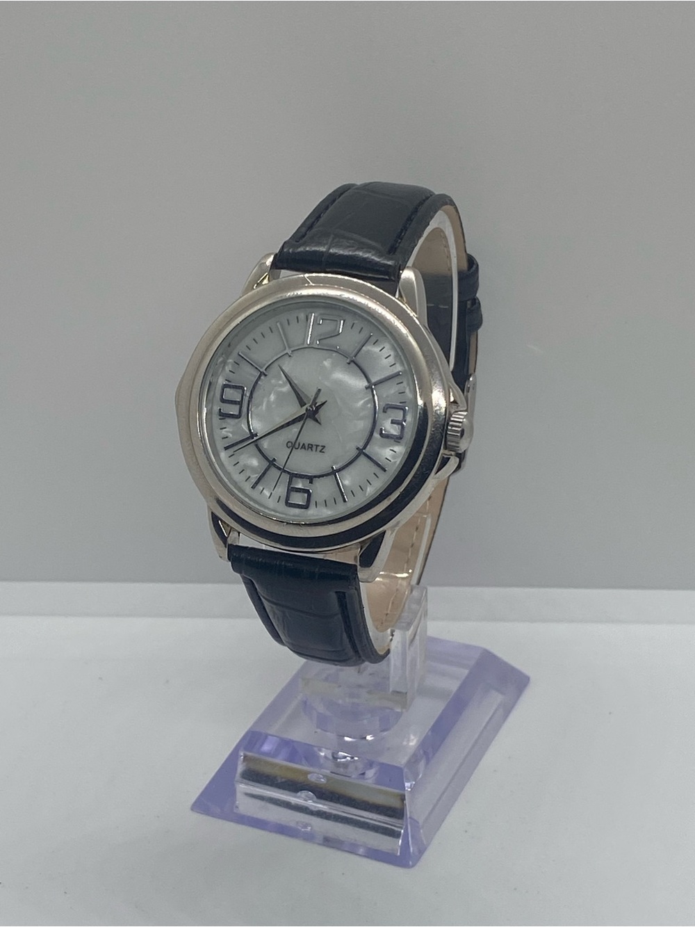 Silver Case Black Strap Mens Quartz Watch
